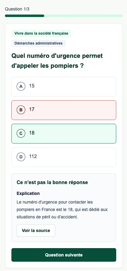 Aperçu sur mobile de la même question d’entraînement